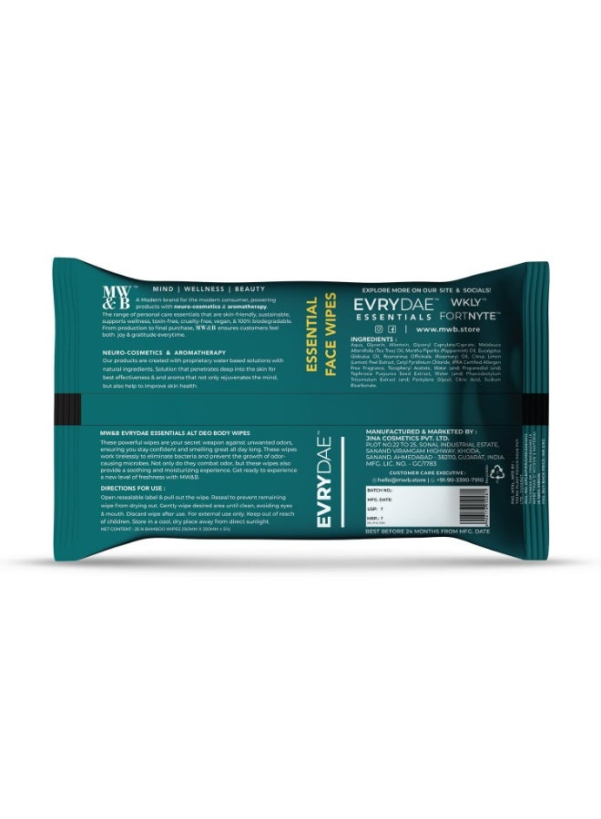 إم دبليو آند بي مناديل الجسم MW&B EVRYDAE Essentials Alt Deo Flora، عبوة من 25 قطعة (عبوتان)، مناديل للوجه، عطر يدوم طويلاً، منعش، ملطف، مناديل للوجه للنساء والرجال - Image 3